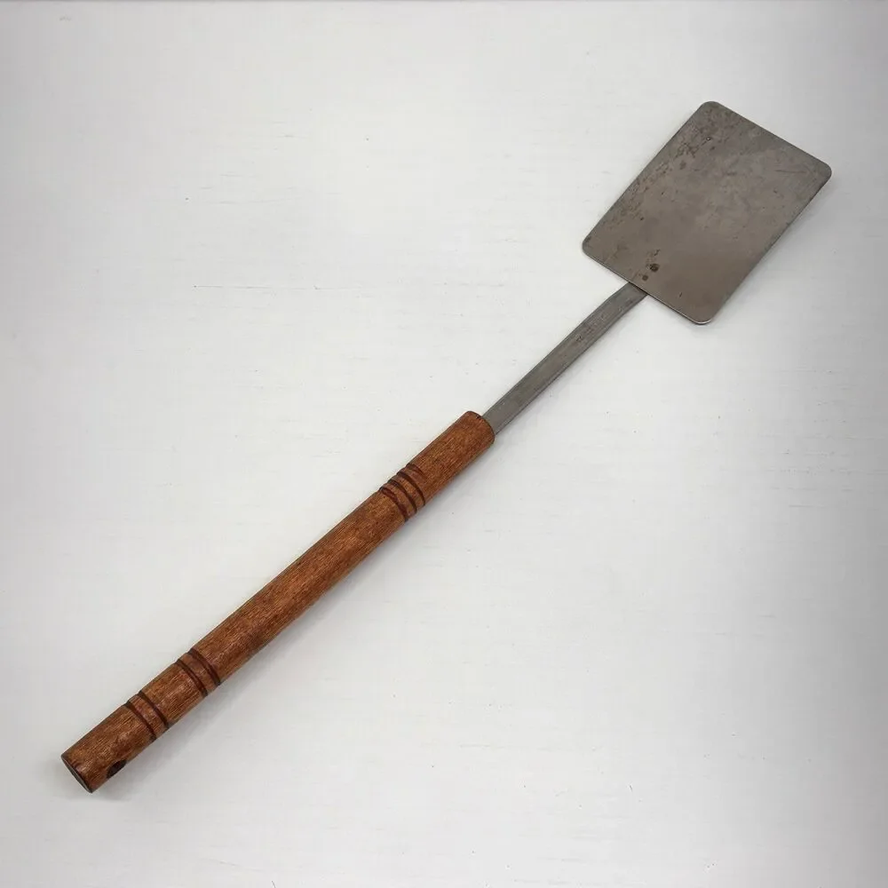 Vintage Stainless Spatula Turner Flipper Round Wood Handle 18